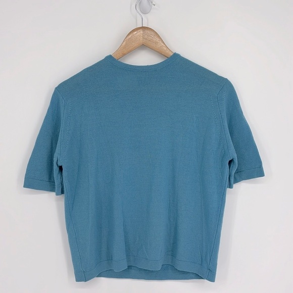 Pendleton 100% Virgin Wool Short Sleeve Crop Sweater Women’s Size 42 in Blue - Picture 1 of 5